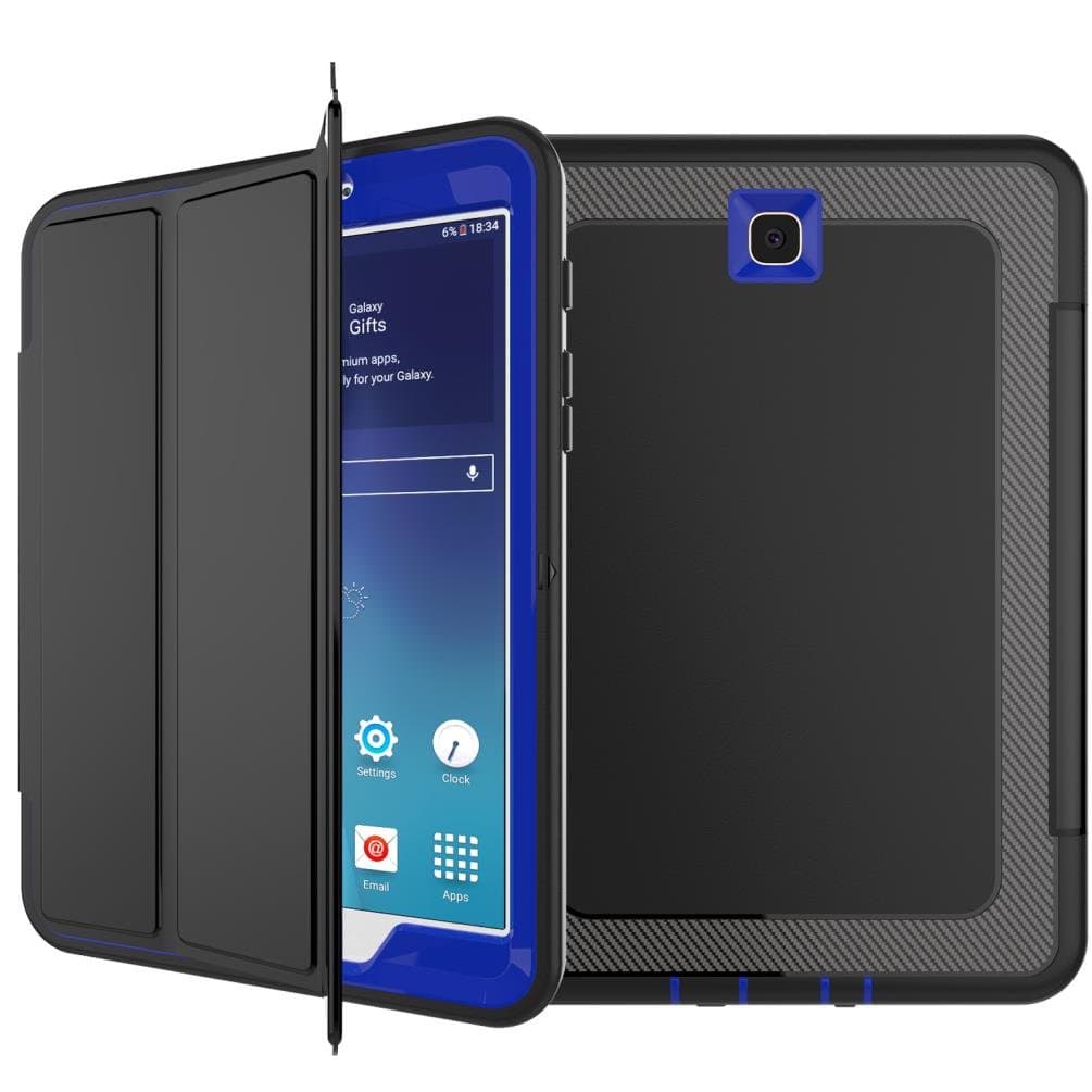 CHEETOP Heavy Duty Hybrid(PU Leather+TPU+PC) Shockproof Safe 3-layer Protection 3-Flod Magnetic Auto Sleep/Wake Stand Smart Case Cover For Samsung Galaxy Tab S2 8.0" T710/T713/T715/T719 (Dark Blue)