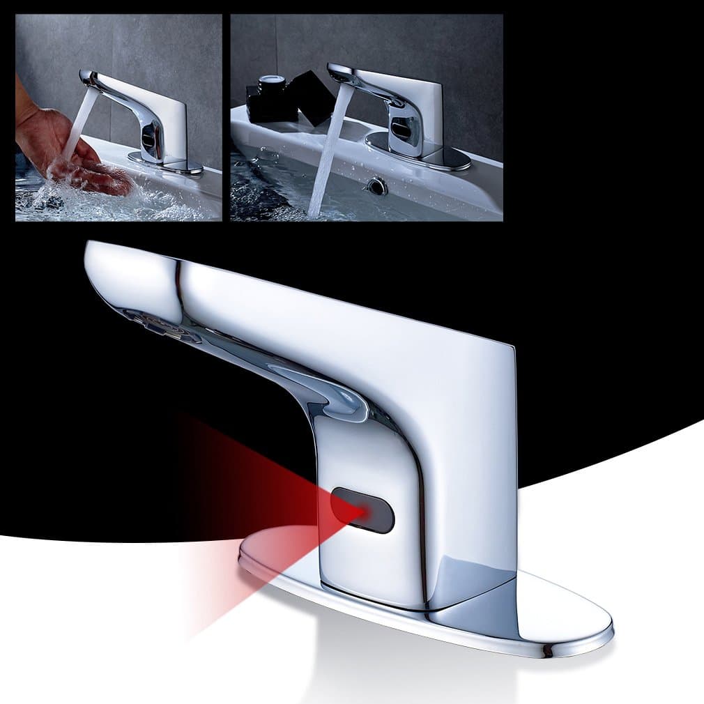Obeeonr Automatic Touchless Bathroom Washbasin Sink Tap Faucet (DC) with Chrome Finish Diameter: 32-35 cm , cold water oder hot water, [Energy Class A+++]