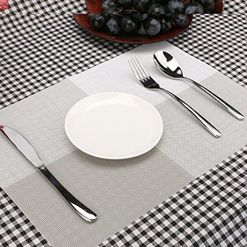 Lynnwang Design Placemats for Dining Room Table, Vinyl Dining Mats Set of 6, Grey