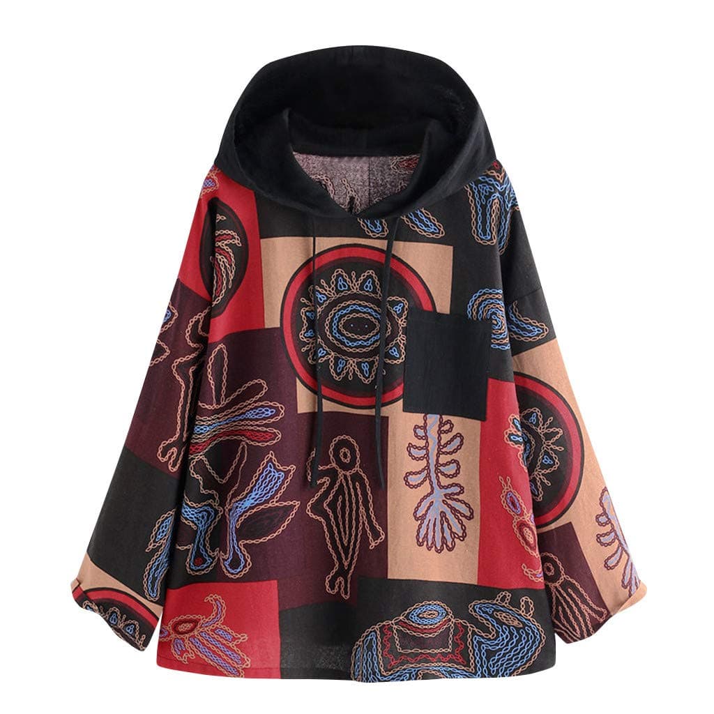 SMILEQ Top Women Long Sleeve Print Loose Blouse Pullover Button Tops Shirt