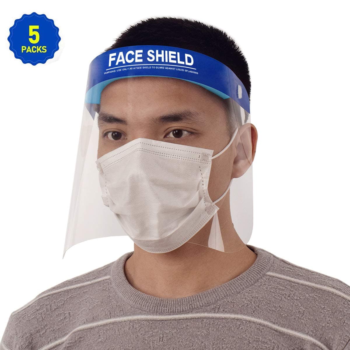 Face Shield Protect Eyes and Face with Protective Clear Film and Elastic Band Comfort Foam Strip Full Face Mask Protection from Splash and Splatter (5 Pcs)