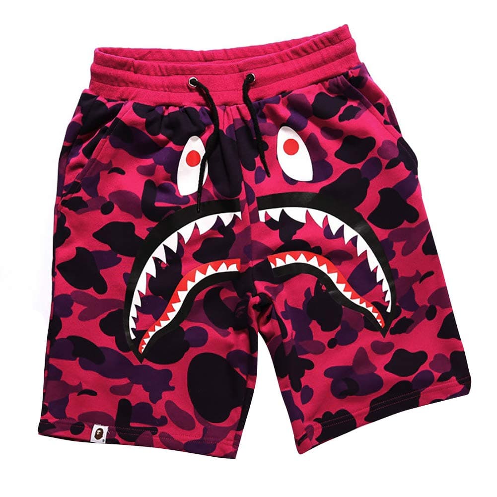 Shark Pattern Camouflage Stitching Shorts Men Drawstring Sports Shorts