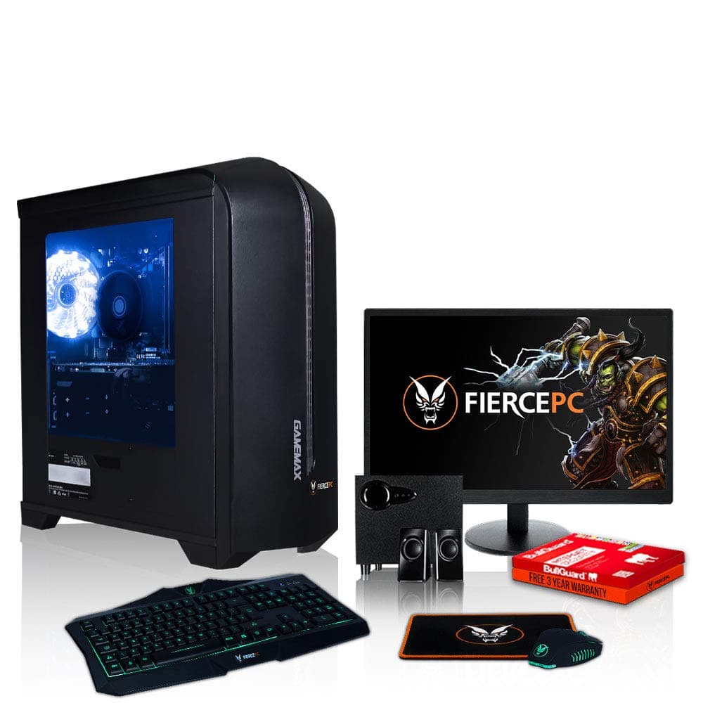 Fierce Gaming PC Bundle - AMD Ryzen 3 3100 3.9GHz, nVidia GTX 1050 Ti 4GB, 16GB 3000MHz, 1TB Hard Drive, Windows 10 Compatible, Keyboard and Mouse, 21.5-Inch Monitor, 2.1 Speakers (VULTURIS 16 230142)