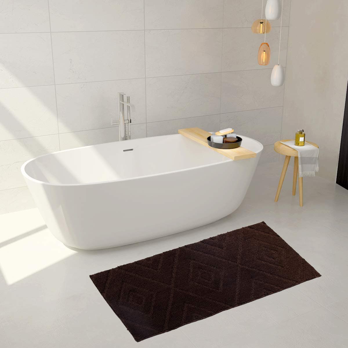 Luxury Home Collection Soft Microfiber Extra Long Non Slip Bath Rug Mat/Runner 21" x 60" #668 (Brown, Runner)