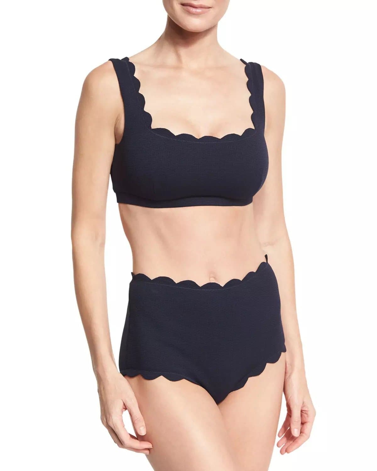 HHBO Womens Solid Color Wave Shoulder Belt Bikini Scallops Round Edge Swimsuit , picture color , s