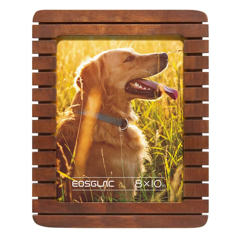 Eosglac 8x10 Picture Frame, Wood Finish with Glass Front, Tabletop and Wall Mounting, Vertically or Horizontally Display, Rustic Brown