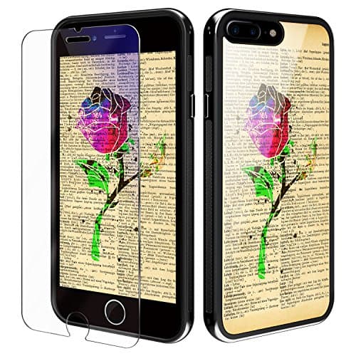 iPhone 8 Plus Case YiPG Beauty and the Beast inspired Rose iPhone 7 Case for Apple iPhone 7 Plus (5.5 inch) Protective Kit with Blue light filter (Eye-Protect) Tempered Glass Screen Protector … (Rose)