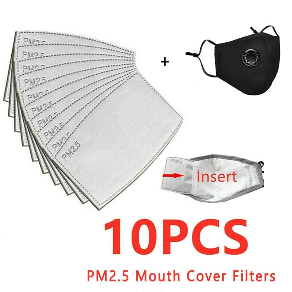 PM2.5 Activated Carbon Filter with Mouth Cover 5-Ply Protective Filter Replacement for Face Cover (10)