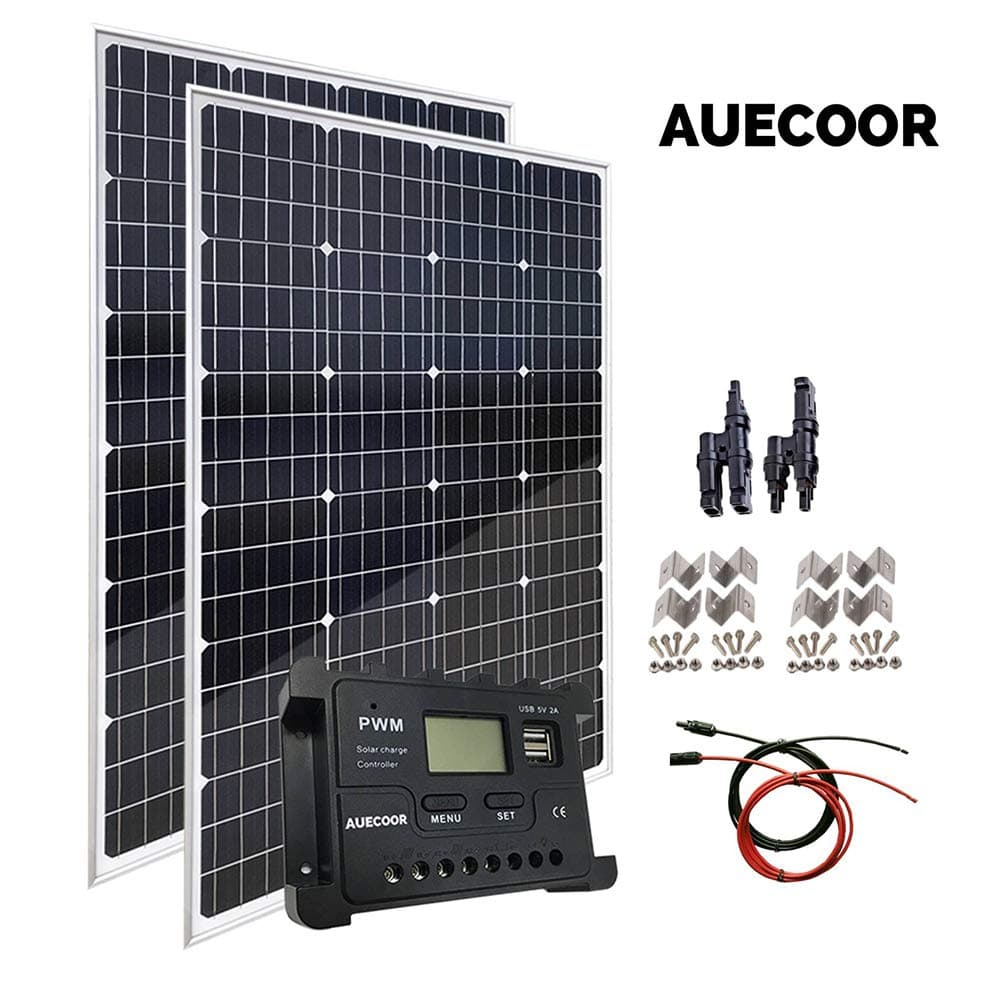 AUECOOR 240 Watt 12V Monocrystalline Solar Panel Module Kit: 2 x 120w Mono Solar Panel+20A LCD Display Solar Controller for Home,RV,Caravan,Boat and 12V/24V Battery