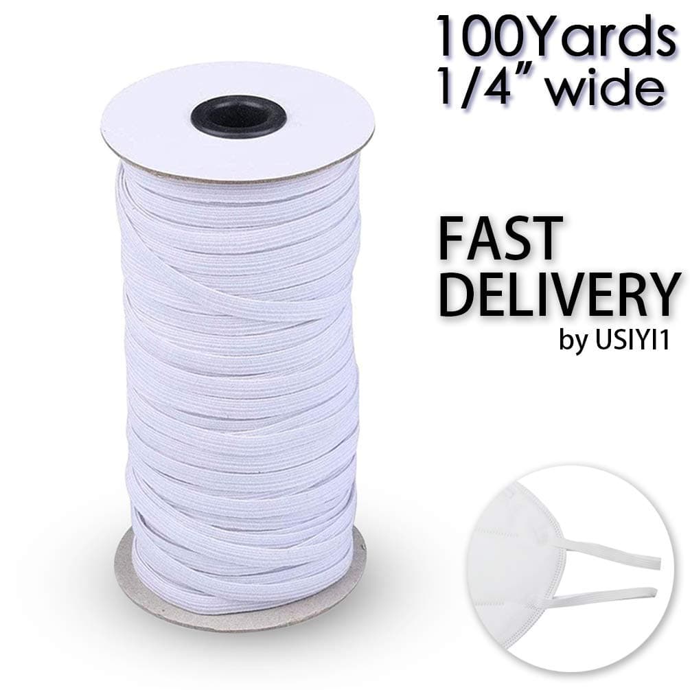 White 1/4" Width Braided Elastic Cord - 100 200 Yards Elastic Band/Elastic Rope/Heavy Stretch Knit Elastic Spool for Sewing Crafts DIY, Mask, Bedspread, Cuff (1/4" Width 100 Yards White)