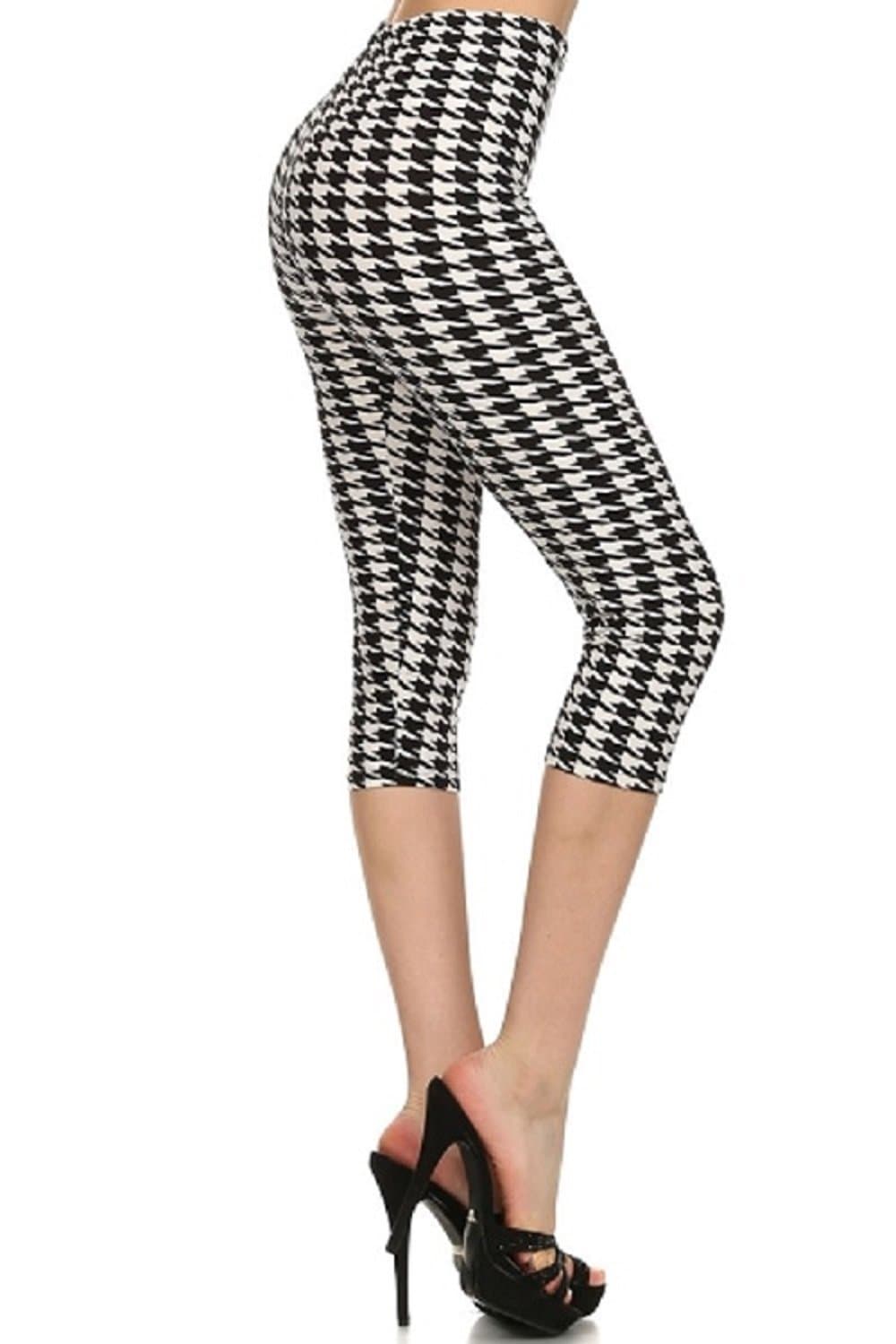 Love It Black & White Houndstooth Pattern Capri Cut Leggings Pants Summer Style