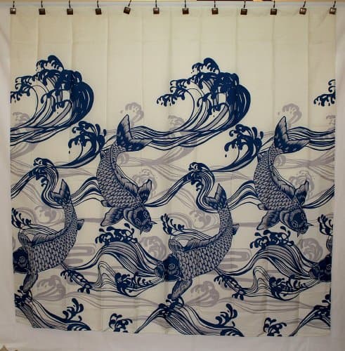 Hawaii Theme 100% Polyester Fabric Shower Curtain Blue Koi Fish