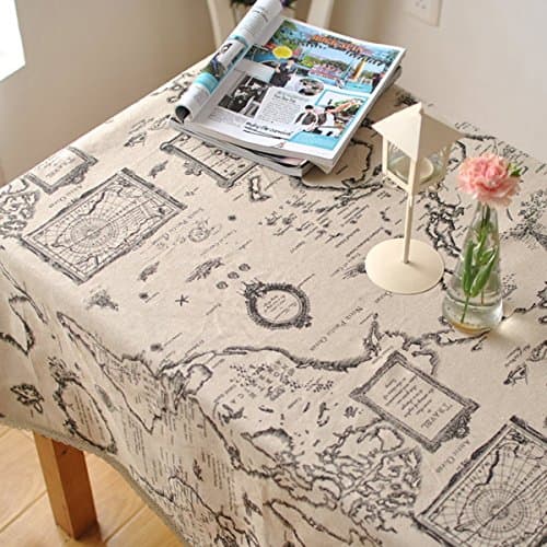 Map Printed Lace Table Cloth for Round&amp;Rectangular&amp;Oval Table(35.4x35.4In)