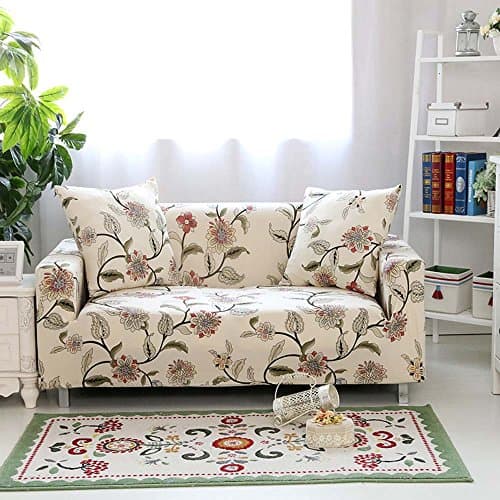 LINGJUN Sofa Lounge Covers Brushed Floral Print 1 2 3 4 Seat Stretch Elastic Slipcover Sofa Cover Couch Furniture L Shape Protector Fit (1 Seater, Flowers)