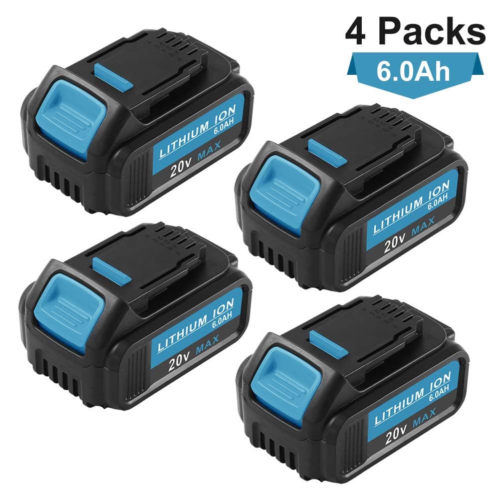 4 Packs 20V Max 6.0Ah Lithium Ion Premium Replacement Battery for Dewalt 20 Volt DCB207 DCB204 DCB206 DCB205-2 DCB200 DCB180 DCD985B DCD771C2 DCS355D1