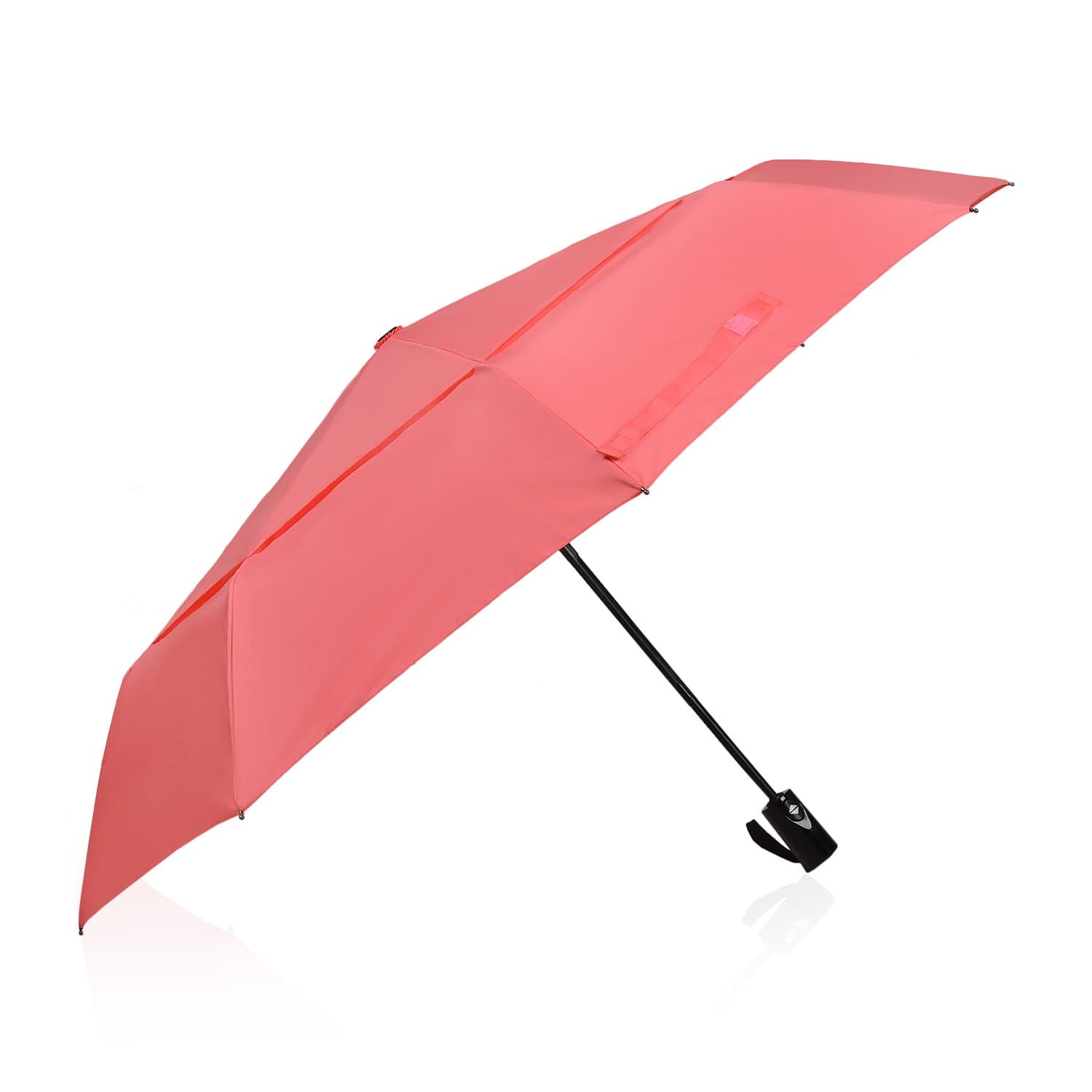 DreamTECH 8-Ribs Automatic Open/Close Folding Umbrella Red/Pink/Salmon with 42" (97 cm) and 210T Fabric Canopy Offers Wind-Proof, Double Layer Storm Protection and Innovative Easy-Fold Mechanism