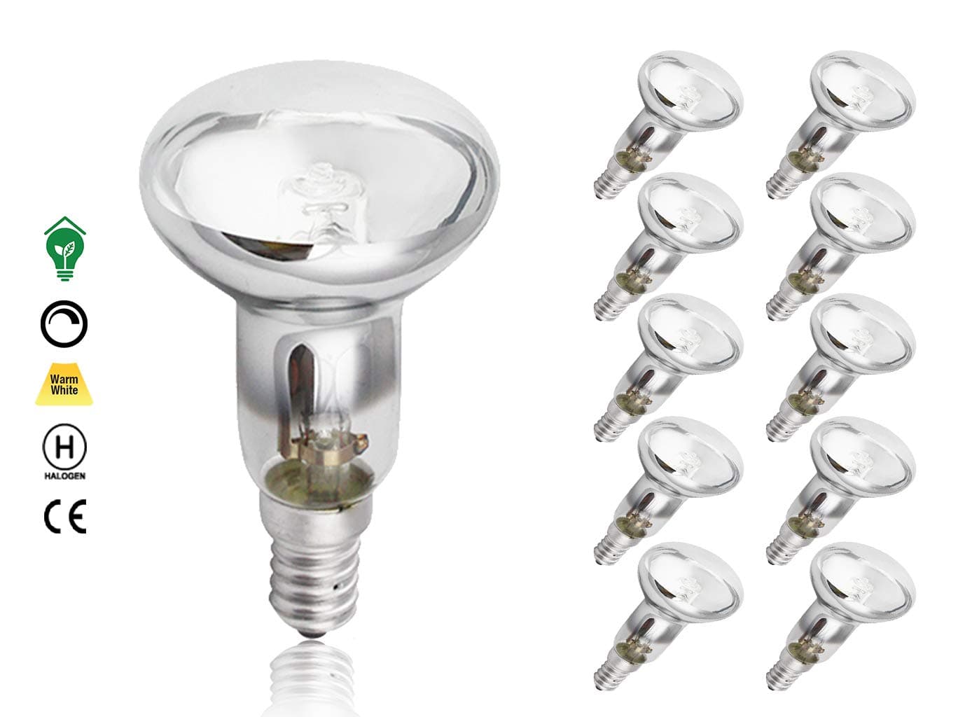 10 x R50 Reflector E14 Clear Bulbs 40W Small Edison Screw Cap Halogen 28w=40 Watt Spot Lamps [Energy Class C]