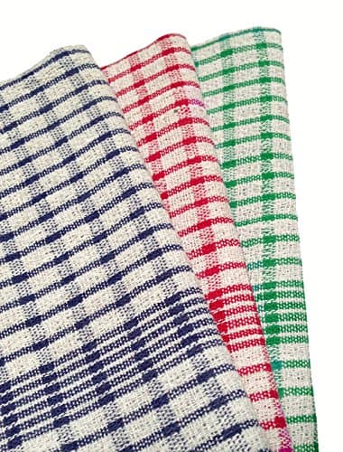 Pack Of 3 Tea Towels Check Rice Weave Multipurpose Cotton Cloths Drying Kitchen by Globe Mill Textiles