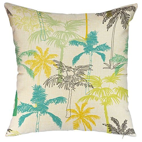 FIBEROMANCE Coconut Tree Palm Tree Decorative Throw Pillow Cover Spring Summer Decorations Cushion Case for Home Decor Cotton Linen Pillowcase Square 18 x 18 Inch