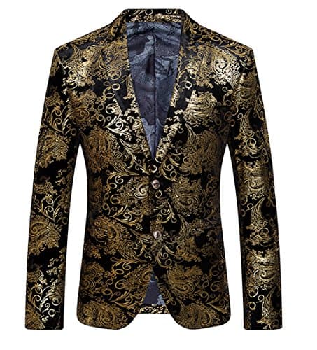 OUYE Men's Golden Single Breasted 2 Button Blazer
