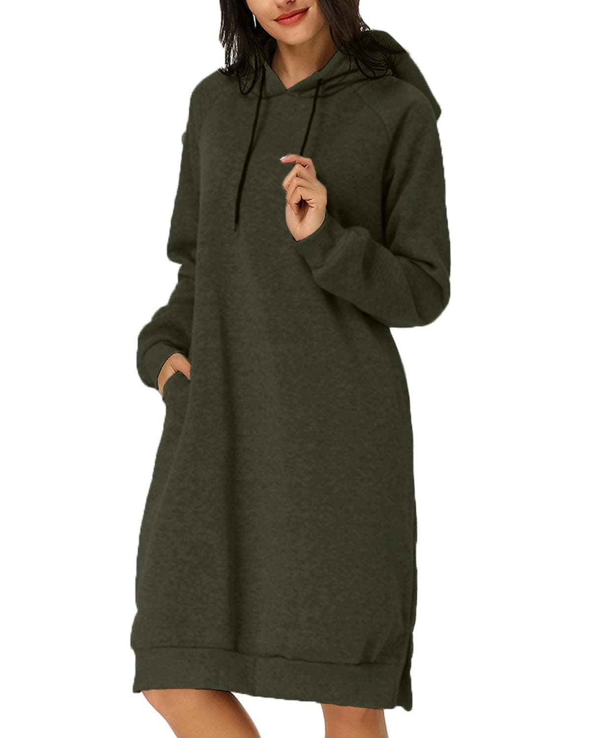 Kidsform Women's Hoodie Long Tunic Dress Solid Pullover Loose Sweater Hoodie Sweatshirt Long Tops