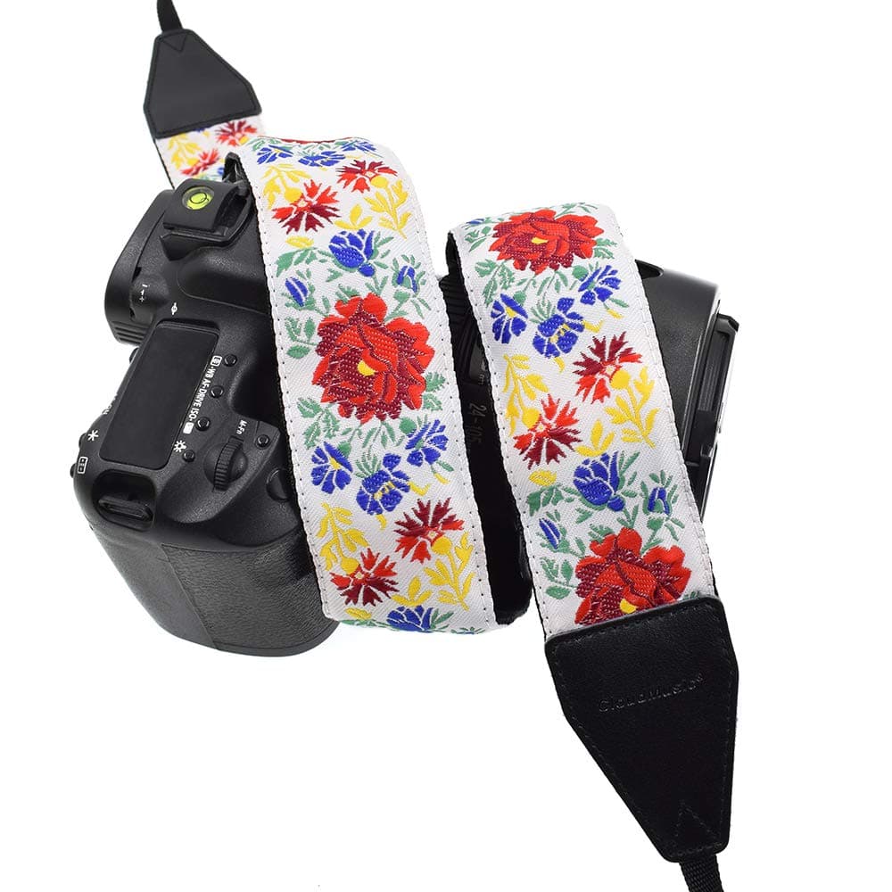 CLOUDMUSIC Camera Strap Jacquard Weave Neck Strap For Girls Men Women Floral Series (Roses In White)