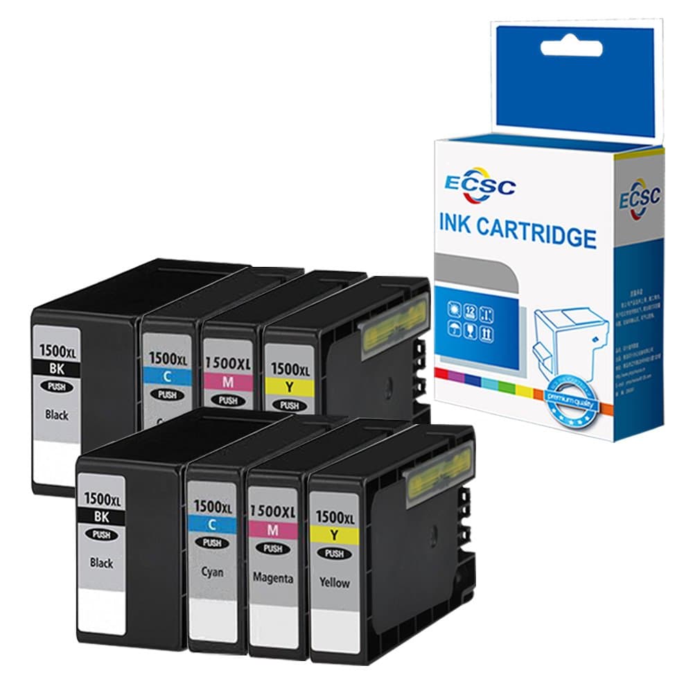 ECSCCompatible Ink Cartridge Replacement for Canon MAXIFY MB2050 MB2150 MB2155 MB2350 MB2750 MB2755 PGI1500XL (B/C/M/Y, 8-Pack)
