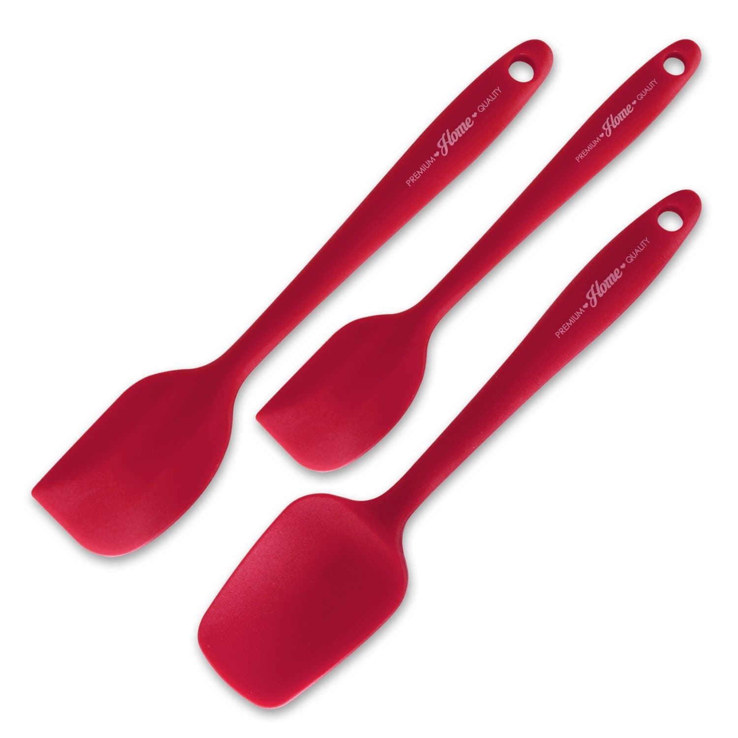 3 Piece Premium Silicone Kitchen Cooking Utensils - Pro Grade 600 Degrees, High Heat-Resistant - Spatulas, Turners, Scrapers, Durable, Flexible, Non-Stick Design by Premium Home Quality (Red)