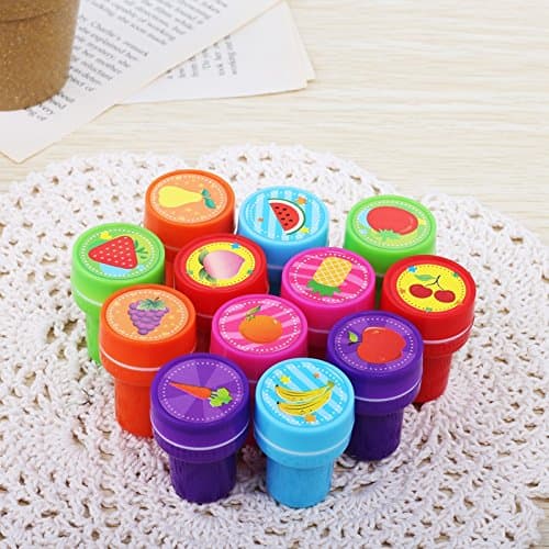 Emorefun Toys Mini Cute Fruit Rubber Stamp Seal Box Kit for DIY,Set of 60