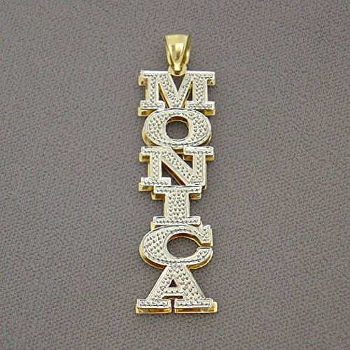 10k Gold 3D Double Plates Personalized Large 2 Inches Vertical Name Pendant Charm