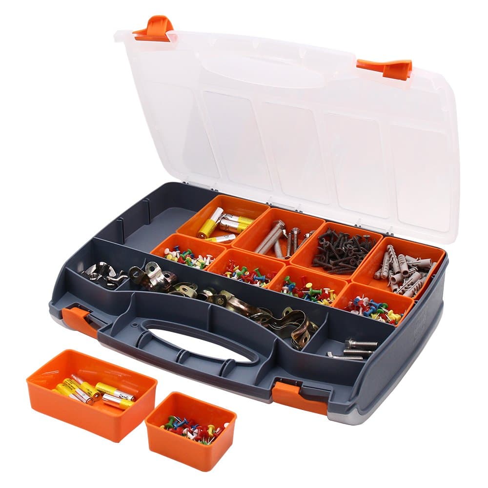 Double Sided Compartment Organizer Small Parts Storage Tool Box with 31 Removable & Adjustable Compartments Container Box Heavy Duty Portable with Dividers for Hardware, Arts, Crafts, Tools