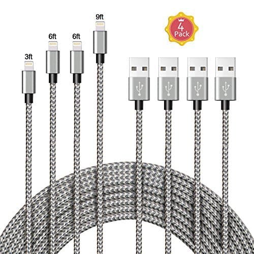 A8 POWER Lightning Cable,4 Pack 3FT 6FT 6FT 9FT Nylon Braided iPhone Lightning Charging Cable