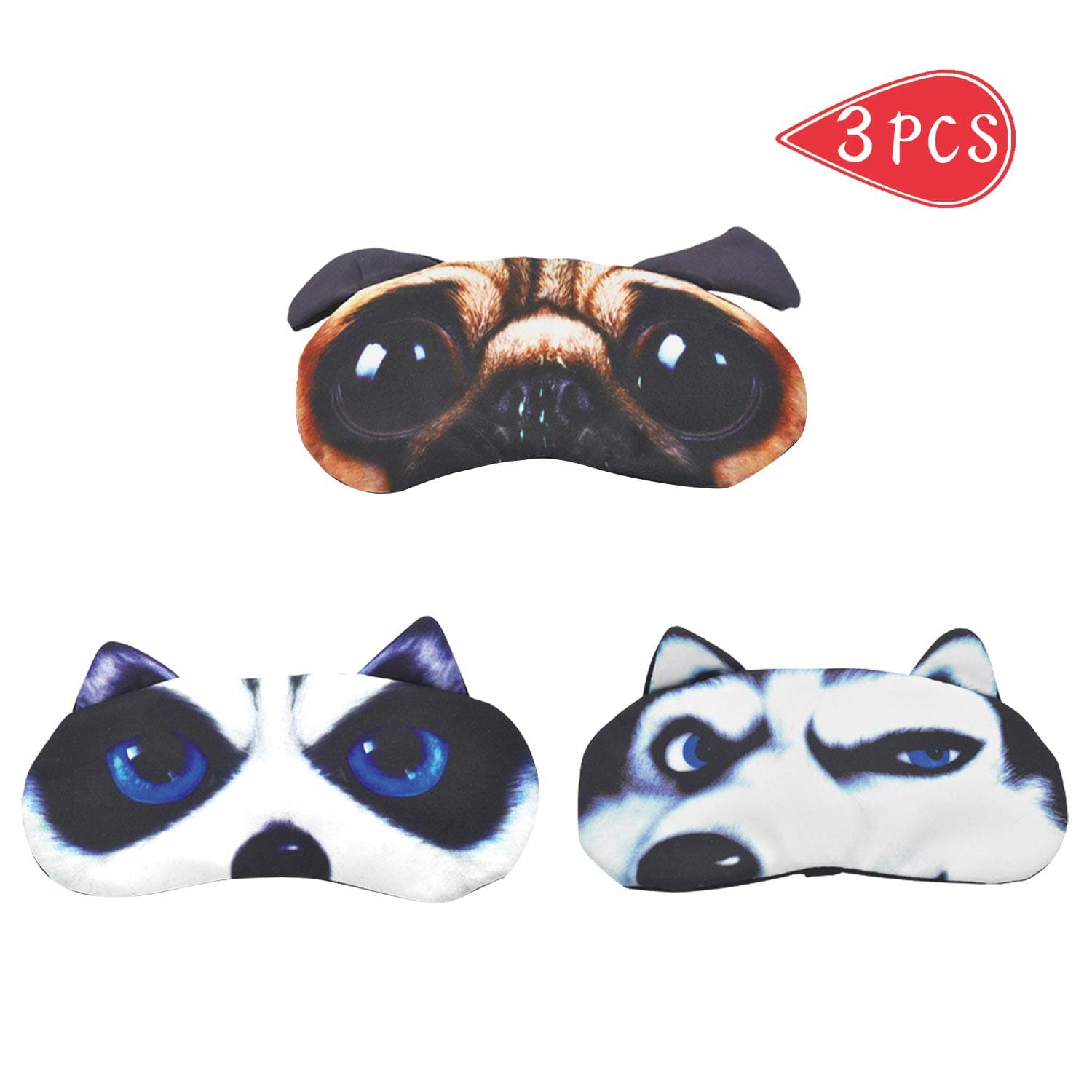 Cute Sleep Eye Mask for Sleeping Funny Cat Pug Dog Cartoon Mask Soft Padded Shade Cover Rest Relax Blind for Women Men