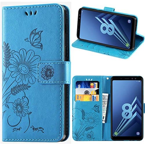 kazineer Galaxy A8 2018 Case, Premium Leather Phone Wallet Case Protective Cover for Samsung Galaxy A8 2018 - Turquoise blue