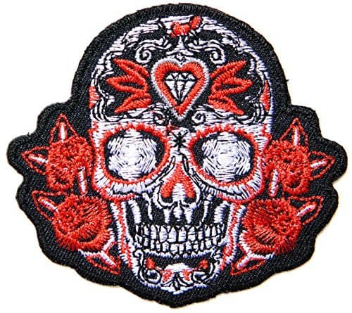 3.25" x 3" Red Dimond Rose Sugar Skull Day of the Dead Lady Rider Logo Biker Jacket Iron on Patch Sew Iron on Embroidered Badge Custom