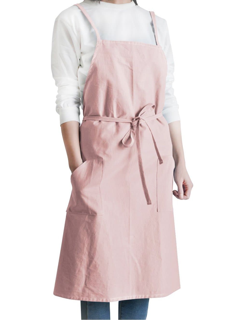 iToolai Unisex 100% Cotton Long Kitchen Aprons Food Server Chef Cooking Bib with Pockets