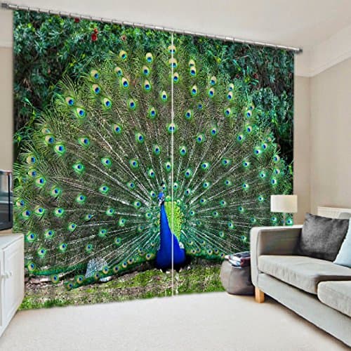 3D Peacock Open Screen Print Window Treatments Drapes Blackout Insulated For Kids Girls Adults Room Set of 2 Panels 126" x 106"