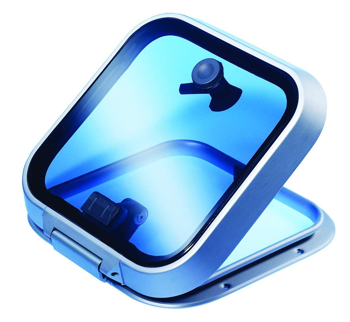 LewmarFlat Base Ocean Boat Hatch - Size 70, Corrosion-Resistant Anodized Aluminum Frame, CE-Certified, Lockable Handle, Friction Levers Open in All Positions Up to 90 Degrees