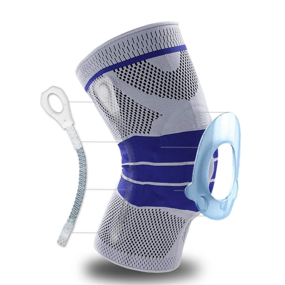 Knee Support Brace Compression Sleeve with Side Stabilizers + Silicone Patella Gel Pad for Meniscus Tear,Arthritis,Jogging,Sports,Running Men Women(Single) … (Medium, Grey)