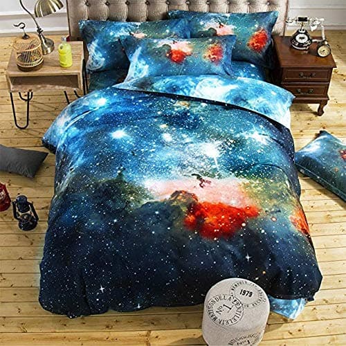 GWELL Universe Bedding Outer Space Themed Duvet Cover Set 4 Pieces Double- Including 1 Duvet Cover 1 Bed Sheet and 2 Pillowcases