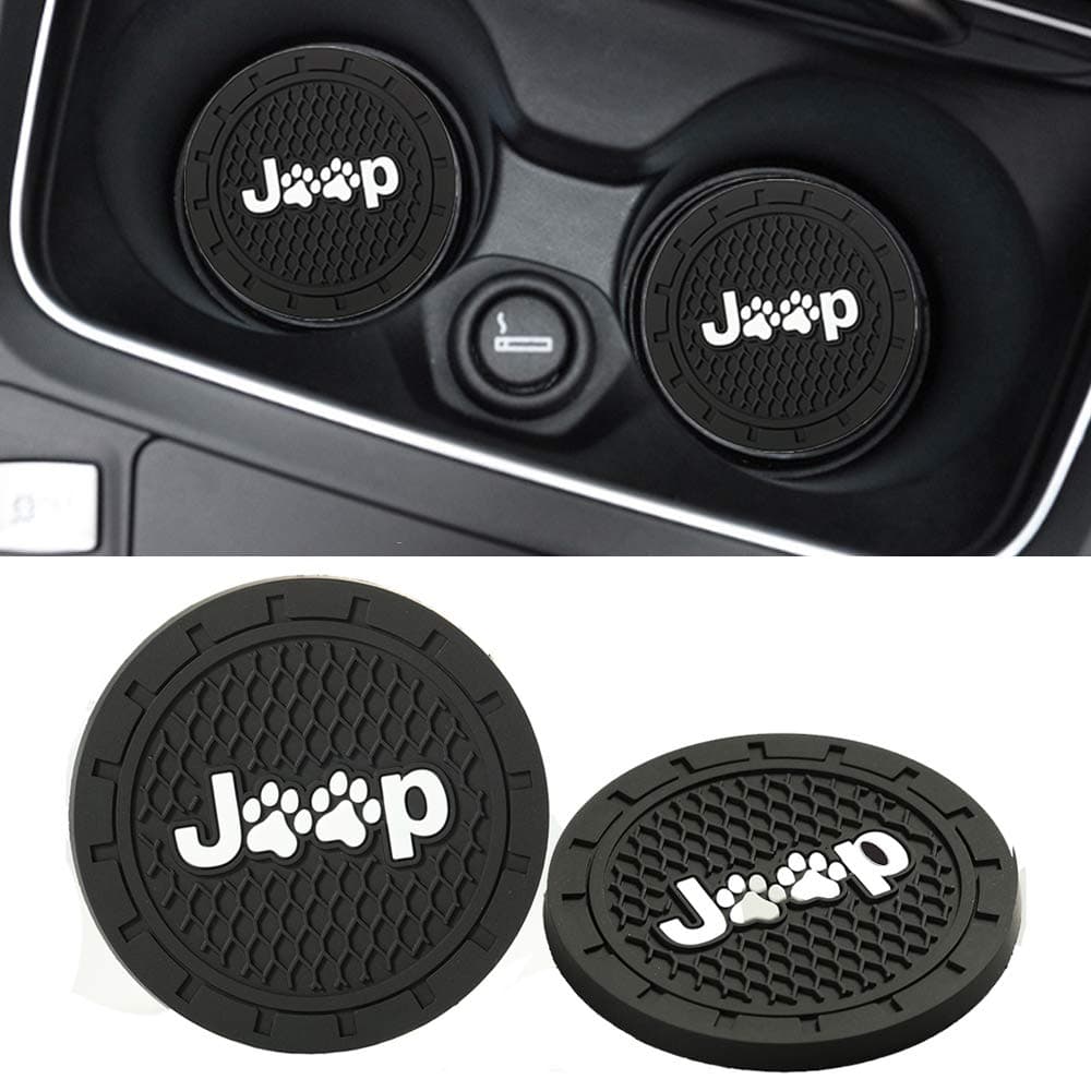 Lipctine 2 PCS 2.75 inches Soft Rubber Pad Set Round Auto Cup Holder Insert Drink Coaster compatible with fit for Jeep Wrangler Liberty Grand Cherokee Renegade Compass Patriot Car Truck SUV 2PCS