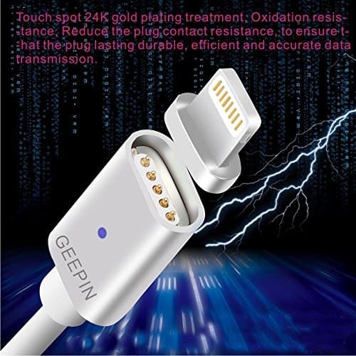 Apple Lightning to USB Magnetic Cable[Charging indicator light], GEEPIN 3.3ft High Speed and Charge USB Cable Line with Lightning Connector for iPhone 6s Plus / 6 Plus, iPad Pro, Air 2 and More