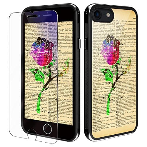 iPhone 8 Case YiPG Beauty and the Beast inspired Rose iPhone 7 Case, Anti-Scratch and Water-proof, Protective Kit with Blue light filter (Eye-Protect) Tempered Glass Screen Protector Cover (Rose)