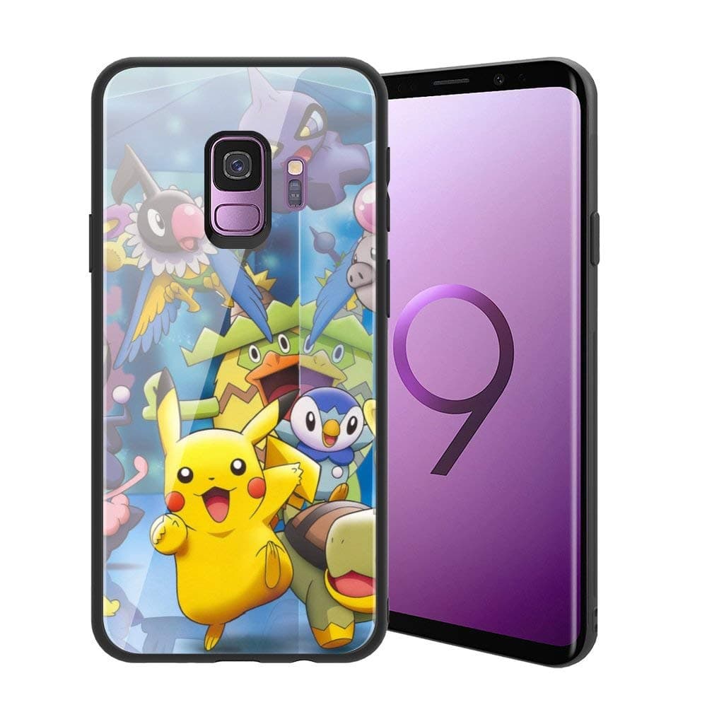 for Galaxy S9 Plus, Pocket Monsters 011 Design Tempered Glass Phone Case, Anti-Scratch Soft Silicone Bumper Ultra-Thin Galaxy S9 Plus Cover for Teens and Adults