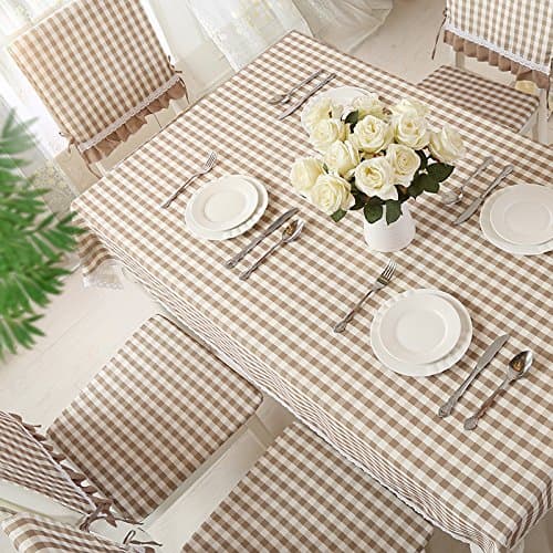 Pink Grid Fabric Tablecloth Fabrics Upholstery In Tea-Tablecloth, Water And Hot Water, ,Sans Rincage ,Rectangular Grid - Brown ,60*60Cm