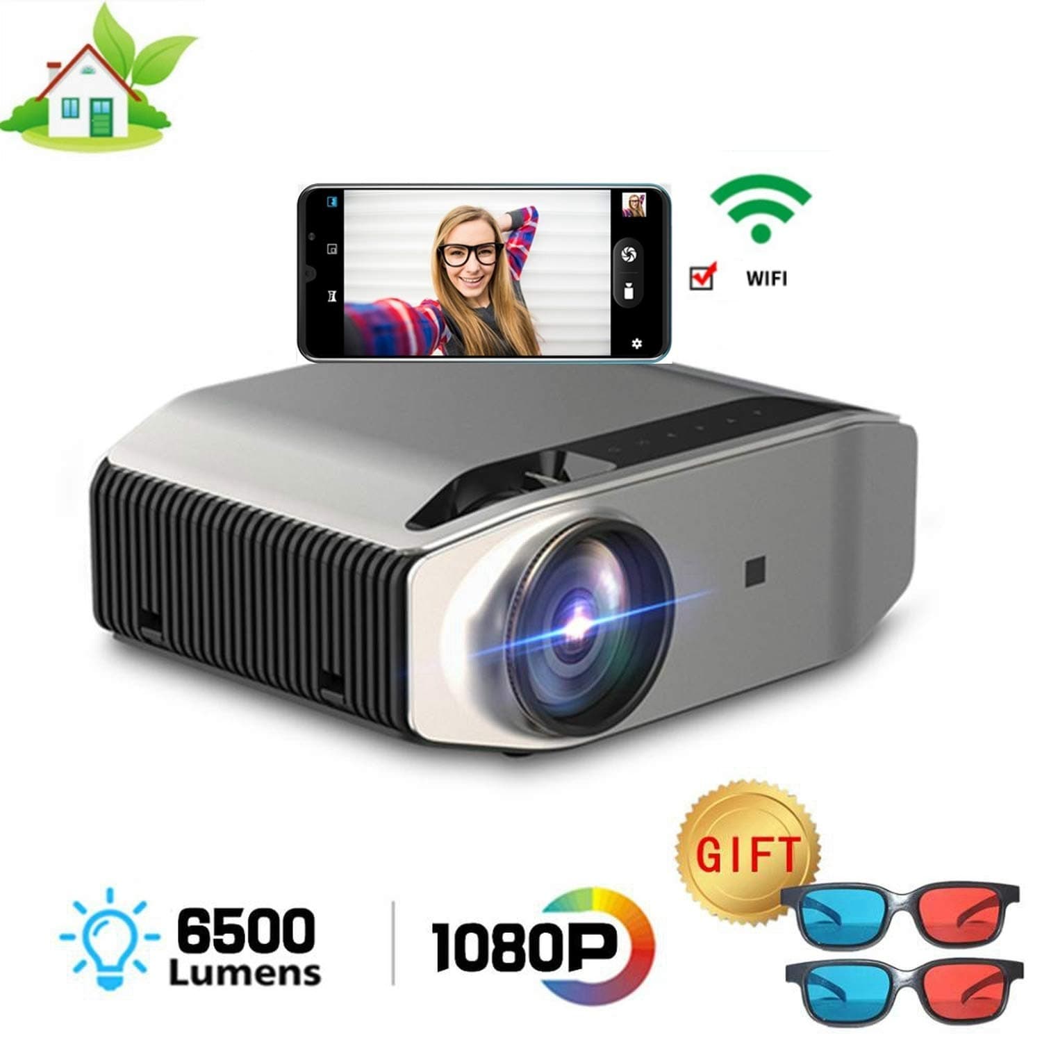 💯Native 1080p Projector 6500 Lux 300" Full HD LCD Video Projector 1920x1080 Home & Business & Outdoor Projector, Compatible with iPhone, Android, PC, PS4, TV Stick, HDMI, VGA, USB, etc
