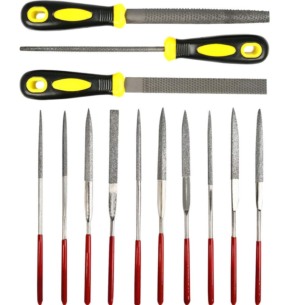 YANSHON Mini Needle Files and Rasps Set - 10 Different Size Hardened Needle Files + 3 Rasps File Tools with Rubber Handle - Small Wood Files and Rasps Set for Metal, Diamond, Jewellery, Wood, Plastic