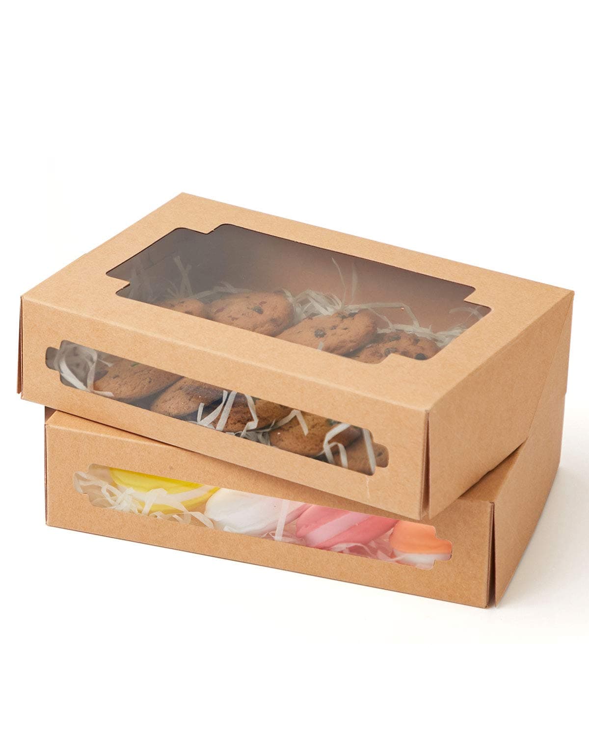 Yotruth 8x5.3x2" Pastry and Cookie Gift Box Bakery Craft Brown Treat Box Pop-up Easy Assembly With Clear Display Window 50 Pack