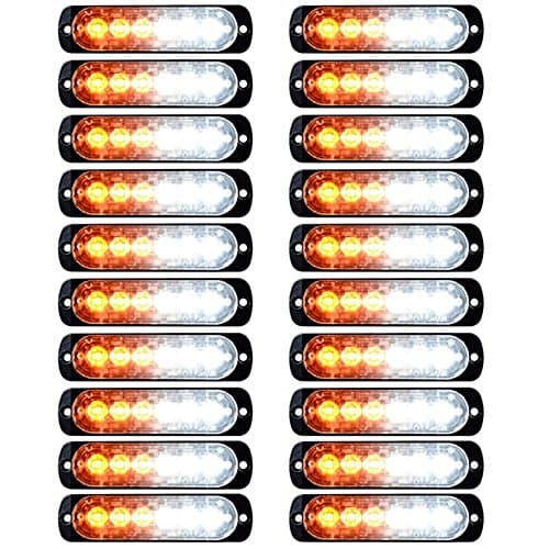 20X 6-LED Super Thin Amber White Emergency Warning Hazard Flash Strobe Light Bar Surface Mount Car Truck Van