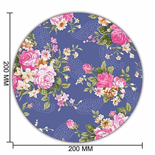 Non-Skid Rubber Pad Personalized Round Desktop Mousepad, Retro Flower Blue design